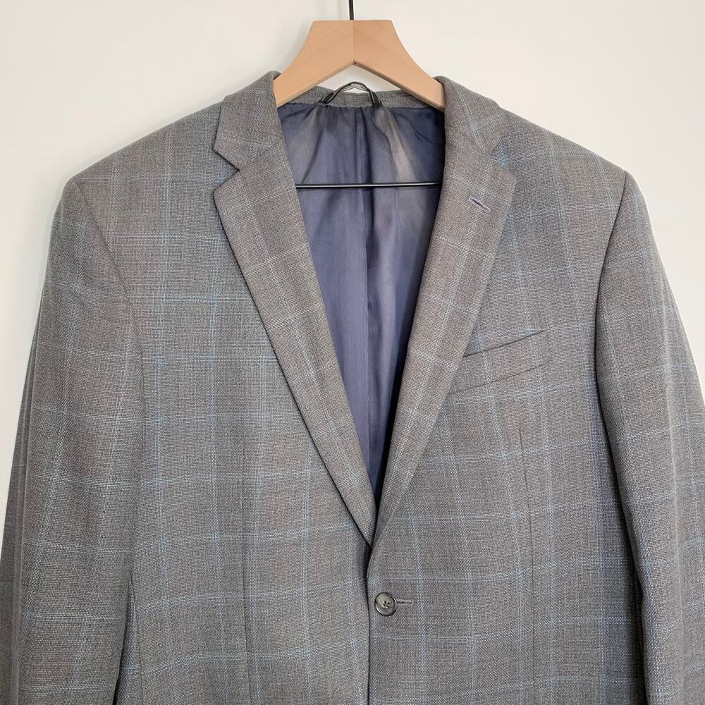 Barneys New York Loro Piana Plaid Grey Blue Wool Mens Blazer Size 40 - Picture 9 of 16